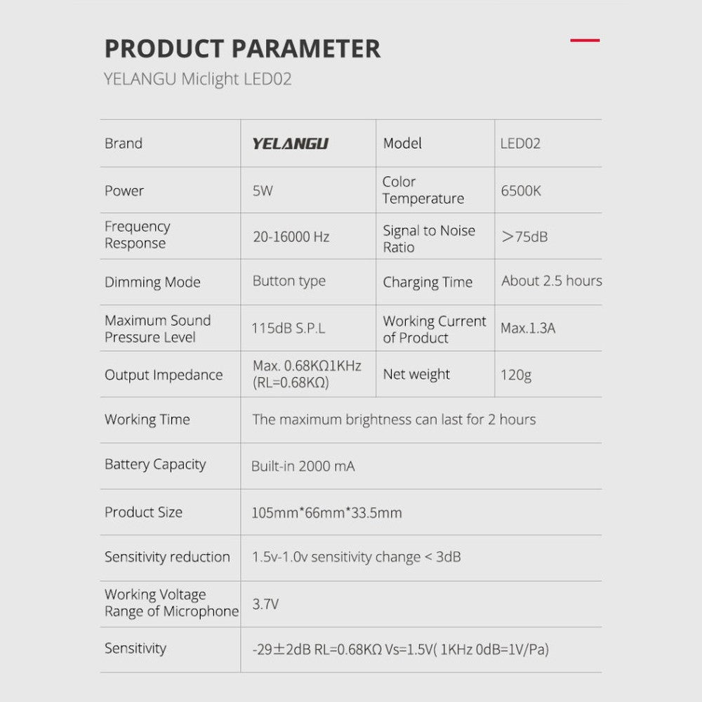 YELANGU LED02 Live Broadcast Micro Film Reporter Interview Recording Microphone Light - laboratorydeal