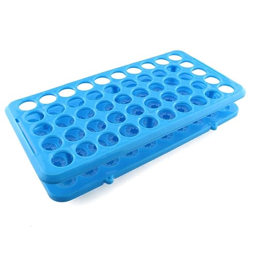 Laboratory Test Tube Rack, 50 Holes, 18mm Diameter, Blue Plastic, 24.5 x 12.5 x 5 cm