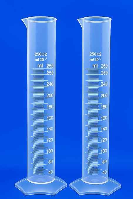 Polylab Measuring Cylinder, 250ml Capacity, Transparent Plastic, Pack of 2 Polylab Measuring Cylinder, 250ml Capacity, Transparent Plastic, Pack of 2