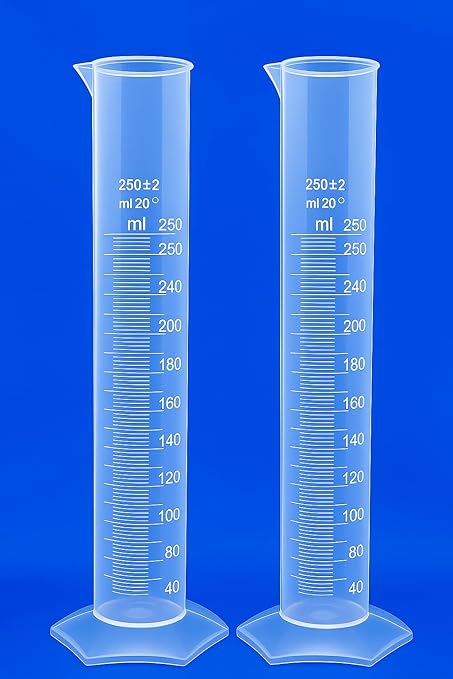 Polylab Measuring Cylinder, 250ml Capacity, Transparent Plastic, Pack of 2 Polylab Measuring Cylinder, 250ml Capacity, Transparent Plastic, Pack of 2