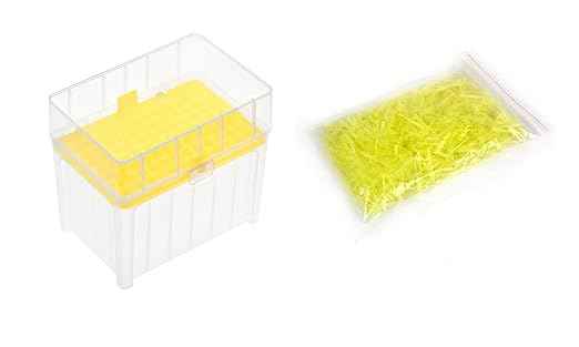 Laboratory Micropipette Tips, 200ul, Yellow, 1000 Pieces with 96-Well Storage Box
