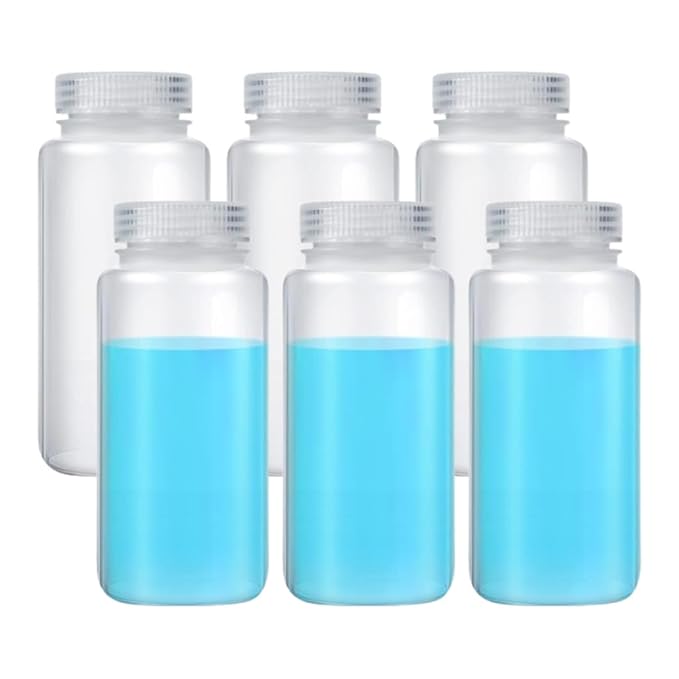 Laboratory Reagent Bottles, 500 mL, Wide Mouth, Polypropylene, Pack of 5