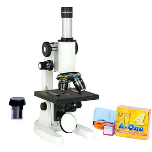 100x-675x Magnification Student Microscope Kit with 50 Blank Slides, Cover Slips 10x and 45x (White) - Laboratorydeal