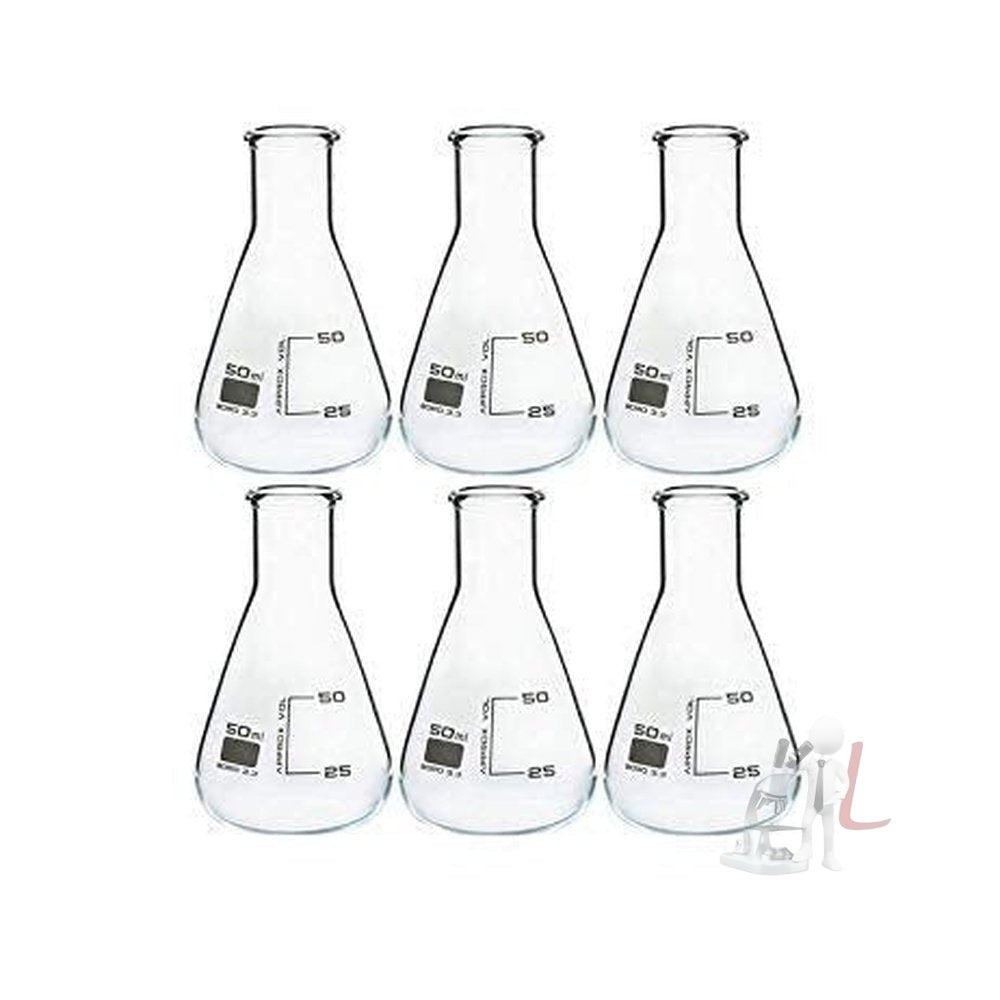 50ml Conical Flask Borosilicate Glass 3.3 Pack of 6 pcs - Laboratorydeal