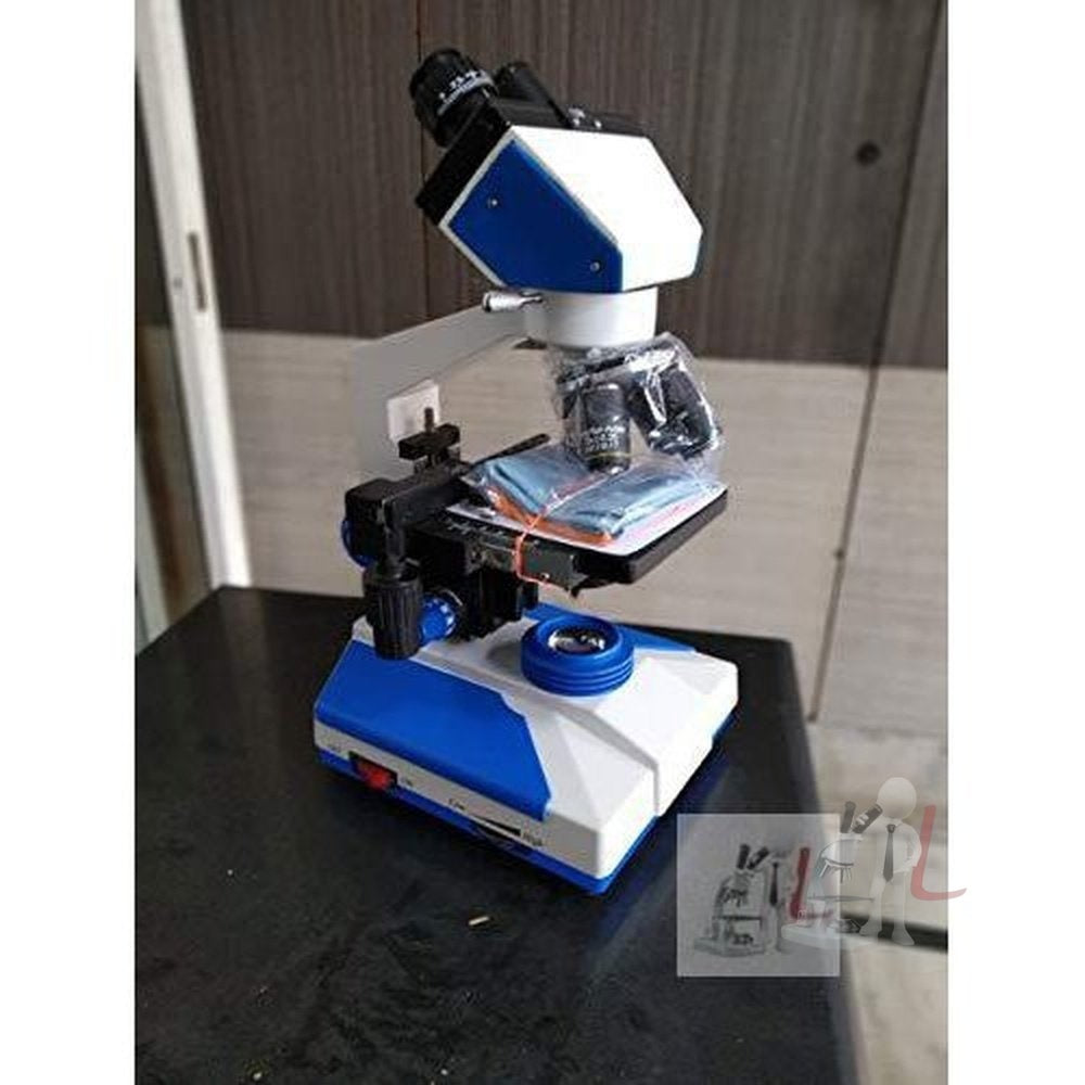 BINOCULAR MICROSCOPE LARGE NIKON TYPE BINOCULAR OBSERVING HEAD 360 DEGREE ROTATE ABLE AND 45 DEGREE INCLINED HEAD WITH ALL ANTI REFLECTION COATED PRISMS EYE PIECES :10 X WILD FIELD EYE PIECES . OBJECTIVES : LARGE DIN SIXE SEMI PLAN OBJECTIV - Laboratorydeal
