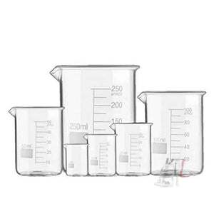 Beaker Glass Borosilicate 3.3 5 ml, 10 ml, 25 ml, 50 ml, 100 ml, 250 ml with Graduation Marks, Set of 6 Beakers - Laboratorydeal