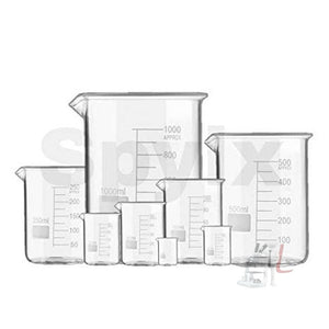 Borosilicate 3.3 Glass Beaker 5 ml, 10 ml, 25 ml, 50 ml, 100 ml, 250 ml, 500 ml, 1000 ml with Graduation Marks, Set of 8 Beakers - Laboratorydeal