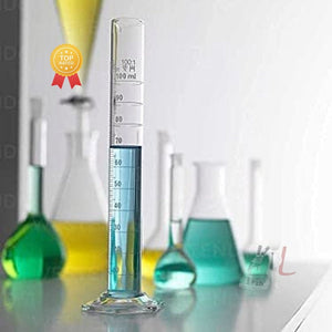 Borosilicate 3.3 Glass Measuring Cylinder 5 ml, 10 ml, 25 ml, 50 ml, 100 ml, 250 ml with Graduation Marks, Set of 6 Measuring Cylinders - Laboratorydeal