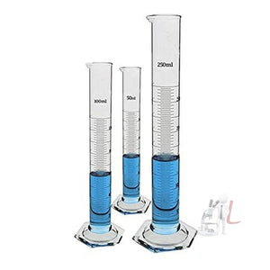Borosilicate 3.3 Glass Measuring Cylinder 50 ml, 100 ml, 250 ml with Graduation Marks, Set of 3 Measuring Cylinders - Laboratorydeal