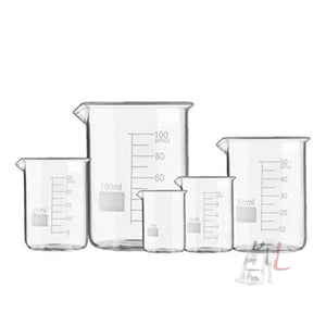 Borosilicate Glass Beaker 5ml, 10ml, 25ml, 50ml, 100ml - Pack of 5 - Laboratorydeal