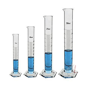 Measuring Cylinder 5 ml, 10 ml, 25 ml, 50 ml Borosilicate 3.3 Glass with Graduation Marks, Set of 4 Measuring Cylinders - Laboratorydeal