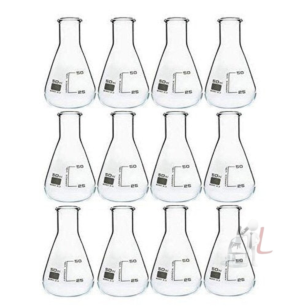 Conical Flask 50ml Borosilicate Glass 3.3 Pack of - 12pcs. - Laboratorydeal