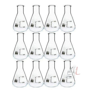Conical Flask 50ml Borosilicate Glass 3.3 Pack of - 12pcs. - Laboratorydeal