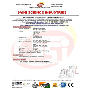 Discharge Through Notches Apparatus - Laboratorydeal