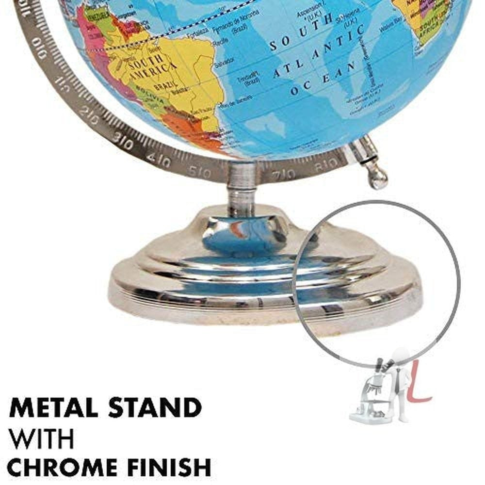 Educational Rotating 8 inch World Globe with Nickel Plated Metal Base - Laboratorydeal