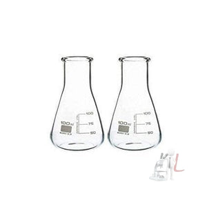 Erlenmeyer Conical Flask, Wide Neck, Made of Borosilicate Glass 3.3, Pack of 2, 100 ml - Laboratorydeal