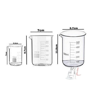 G.I Kit Cylinder, Beakers and Conical Flask (100,250,500ml) with Stirring Rod and Cleaning Brush - Pack of 11 - Laboratorydeal