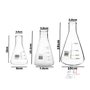 G.I Kit Cylinder, Beakers and Conical Flask (100,250,500ml) with Stirring Rod and Cleaning Brush - Pack of 11 - Laboratorydeal