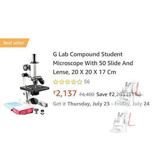 G Lab Compound Student Microscope With LED LAMP,50 BLANK N TWO PREPARED SLIDES ISO 9001:2015 CERTIFIED - Laboratorydeal
