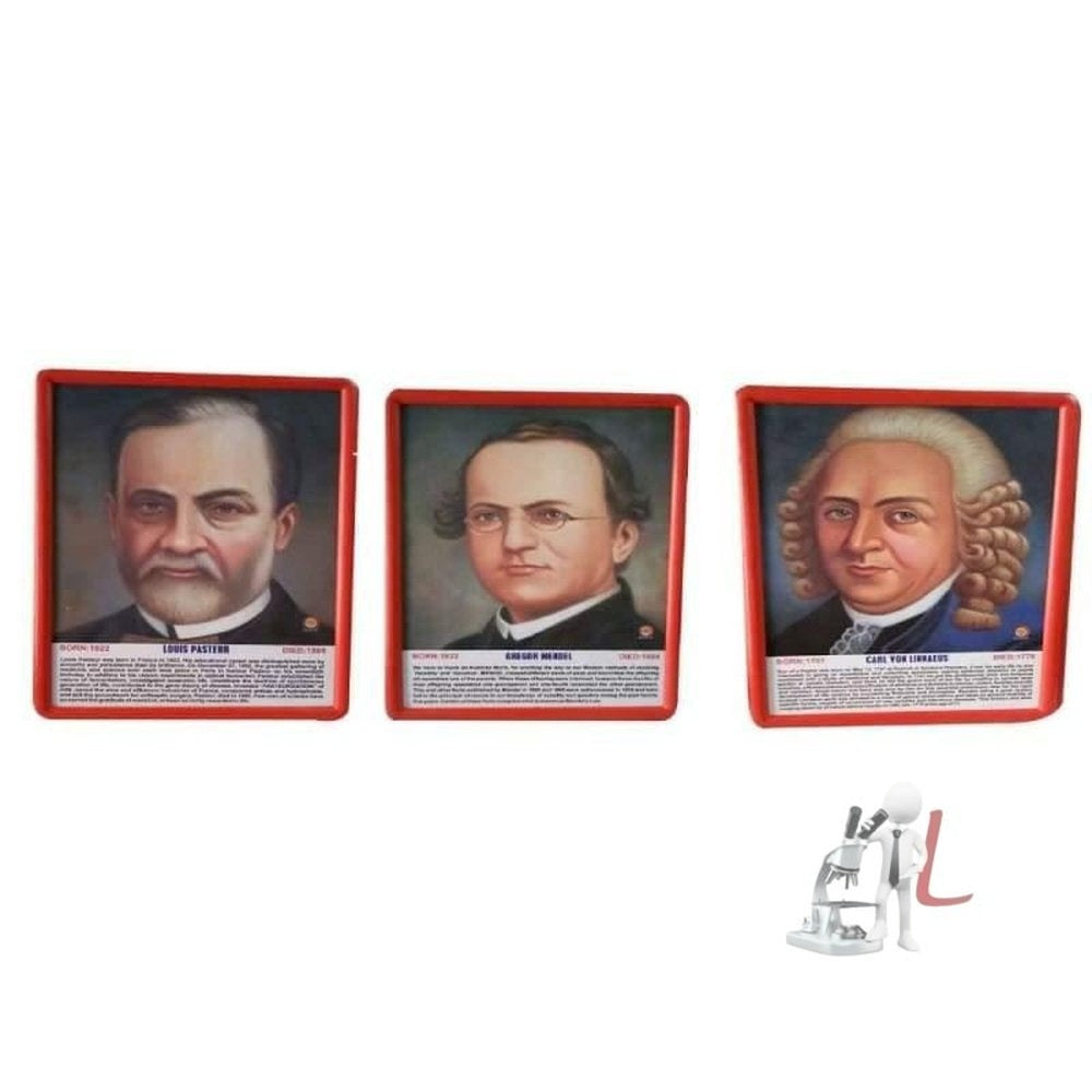 Great Scientists Portrait (Gregor Mendel,Carl Von Linnaeus,Louis Pasteur) - Laboratorydeal