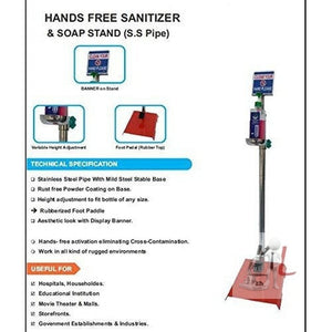 Hands Free Sanitizer & Soap Stand Dispenser (stainless Steel) with 500ml Sanitizer Bottle - Laboratorydeal