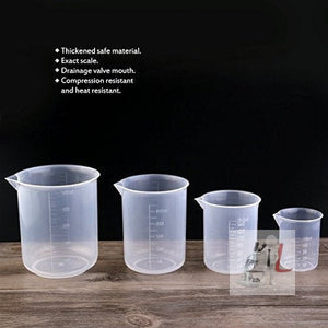 Measuring Cup Labs Plastic Graduated Beakers 50ml 150ml 250ml 500ml (Transparent, Set of 4) - Laboratorydeal