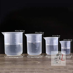 Measuring Cup Labs Plastic Graduated Beakers 50ml 150ml 250ml 500ml (Transparent, Set of 4) - Laboratorydeal