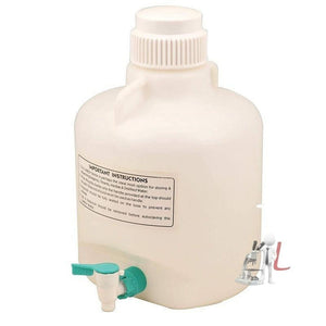 Roll over image to zoom in Carboy Bottle with Stopcock, 10 Liter Capacity, White Premium Polypropylene with 2 Handles - Laboratorydeal