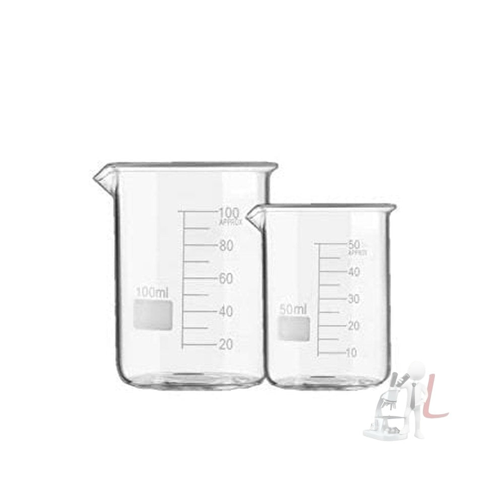SPYLX Borosilicate 3.3 Glass Beaker 50 ml, 100 ml with Graduation Marks, Set of 2 Beakers - Laboratorydeal