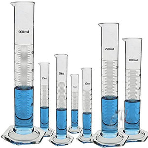 SPYLX Borosilicate 3.3 Glass Measuring Cylinder 5 ml, 10 ml, 25 ml, 50 ml, 100 ml, 250 ml, 500 ml with Graduation Marks, Set of 7 Measuring Cylinders - Laboratorydeal