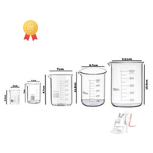 SPYLX Borosilicate Glass Beaker 50ml, 100ml, 250ml, 500ml, 1000ml - Pack of 5 - Laboratorydeal