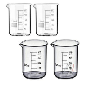 SPYLX High Quality Borosilicate 3.3 Glass Beakers - 250 ml 2 pcs, 500 ml 2 pcs, Pack of 4 - Laboratorydeal