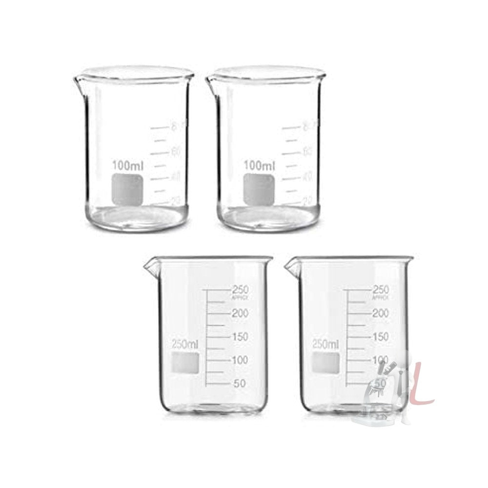 SPYLX High Quality Borosilicate 3.3 Glass Beakers - 100 ml 2 pcs, 250 ml 2 pcs, Pack of 4 - Laboratorydeal
