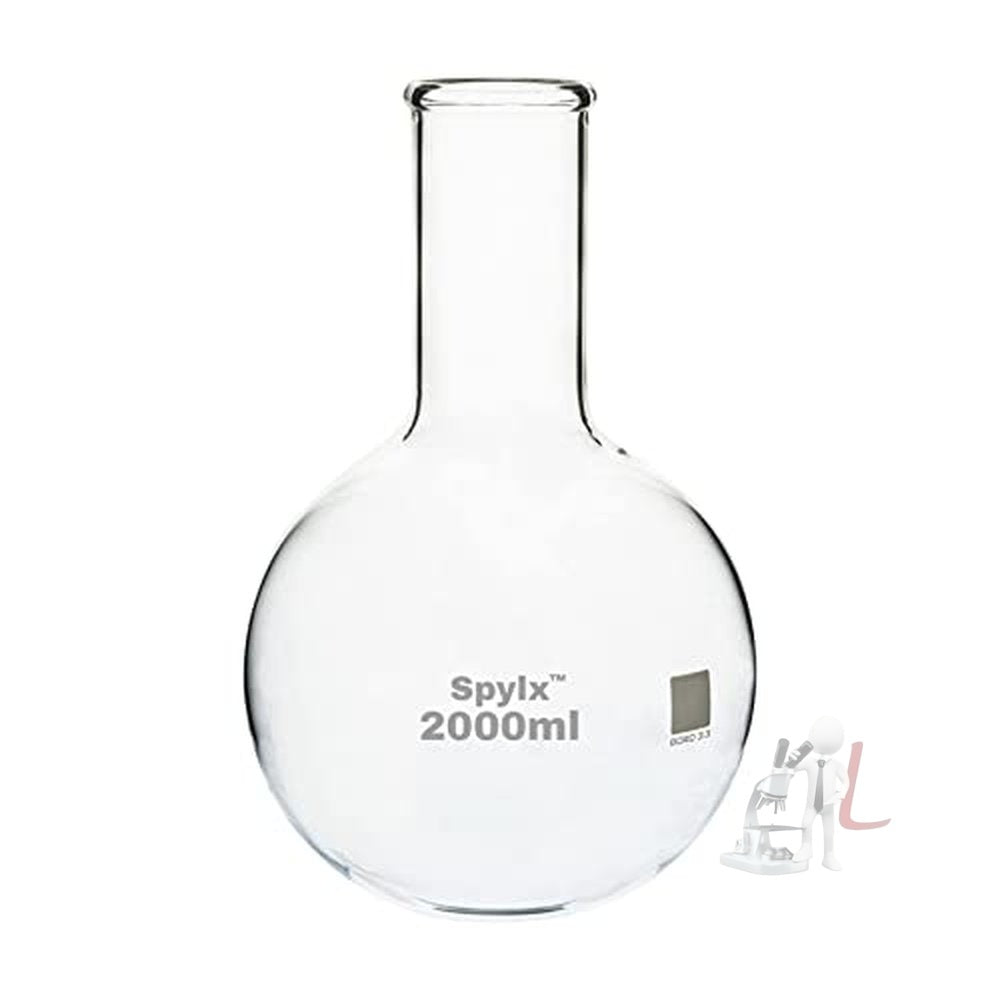 SPYLX Long Neck Round Bottom Boiling Flask - Made of Heavy Borosilicate Glass 2000 ml - Laboratorydeal