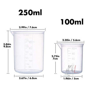 SPYLX Plastic Beaker Set, 5 Sizes Low Form Measuring Graduated Beakers in 500 ml, 250 ml, 100 ml, 50 ml, 25 ml for Laboratory, & Science Experiments with 5 Plastic Droppers in 3 ml - Laboratorydeal