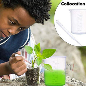 SPYLX Plastic Beaker Set, 5 Sizes Low Form Measuring Graduated Beakers in 500 ml, 250 ml, 100 ml, 50 ml, 25 ml for Laboratory, & Science Experiments with 5 Plastic Droppers in 3 ml - Laboratorydeal