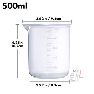 SPYLX Plastic Beaker Set, 5 Sizes Low Form Measuring Graduated Beakers in 500 ml, 250 ml, 100 ml, 50 ml, 25 ml for Laboratory, & Science Experiments with 5 Plastic Droppers in 3 ml - Laboratorydeal