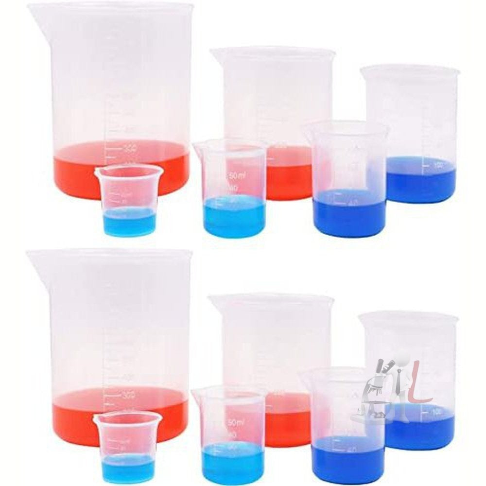 Plastic Beaker Set, 6 Sizes 25ml 50ml 100ml 250ml 500ml 1000ml, 2pcs for Each Size Graduated Clear Measuring Cup Pack of 12 pcs - Laboratorydeal