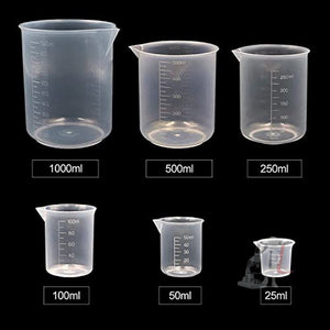 Plastic Beaker Set, 6 Sizes 25ml 50ml 100ml 250ml 500ml 1000ml, 2pcs for Each Size Graduated Clear Measuring Cup Pack of 12 pcs - Laboratorydeal