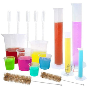 SPYLX Plastic Graduated Cylinders and Beakers 10ml 25ml 50ml 100ml Cylinders with 30ml 50ml 100ml 250ml 500ml 1000ml Plastic Beakers 2 Brushes 5 Droppers Great for Home School Science Lab - Laboratorydeal