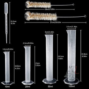SPYLX Plastic Graduated Cylinders and Beakers 10ml 25ml 50ml 100ml Cylinders with 30ml 50ml 100ml 250ml 500ml 1000ml Plastic Beakers 2 Brushes 5 Droppers Great for Home School Science Lab - Laboratorydeal