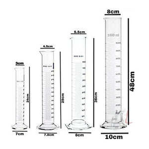 SPYLX Borosilicate Glass Measuring Cylinder Pack of 4-100ml, 250ml, 500ml, 1000ml - Laboratorydeal