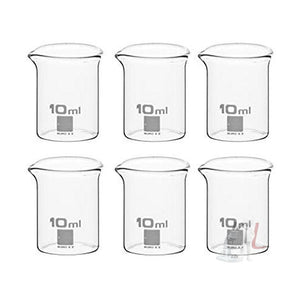 SPYLX High Quality Borosilicate 3.3 Glass Beakers - 10 ml with Graduation Marks, Pack of 6 - Laboratorydeal