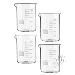 SPYLX High Quality Borosilicate 3.3 Glass Beakers - 500 ml with Graduation Marks, Pack of 4 - Laboratorydeal