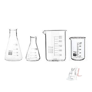 High Quality Borosilicate 3.3 Glass Beakers - 100 ml, 250 ml and Conical - 100 ml, 250 ml with Rubber Cork & Graduation Marks, Pack of 4 - Laboratorydeal