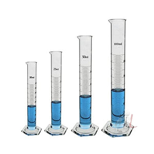 Scifa Borosilicate Glass Measuring Cylinder Pack of 4-10ml, 25ml, 50ml,100ml - Laboratorydeal