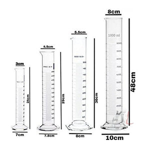 Scifa Borosilicate Glass Measuring Cylinder Pack of 4-100ml, 250ml, 500ml, 1000ml - Laboratorydeal