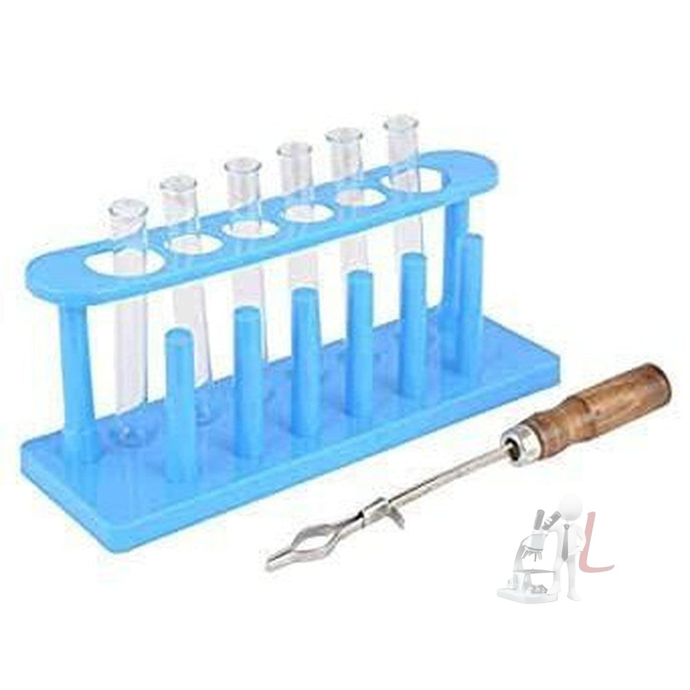 Scifa Borosilicate Glass Test Tube 15X125MM with Test Tube Stand & Test Tube Holder. Combo Pack of 8 - Laboratorydeal