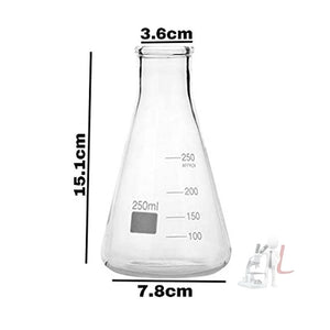 Scifa High Quality Borosilicate 3.3 Glass Beakers - 100 ml, 250 ml and Conical - 100 ml, 250 ml with Rubber Cork & Graduation Marks, Pack of 4 - Laboratorydeal