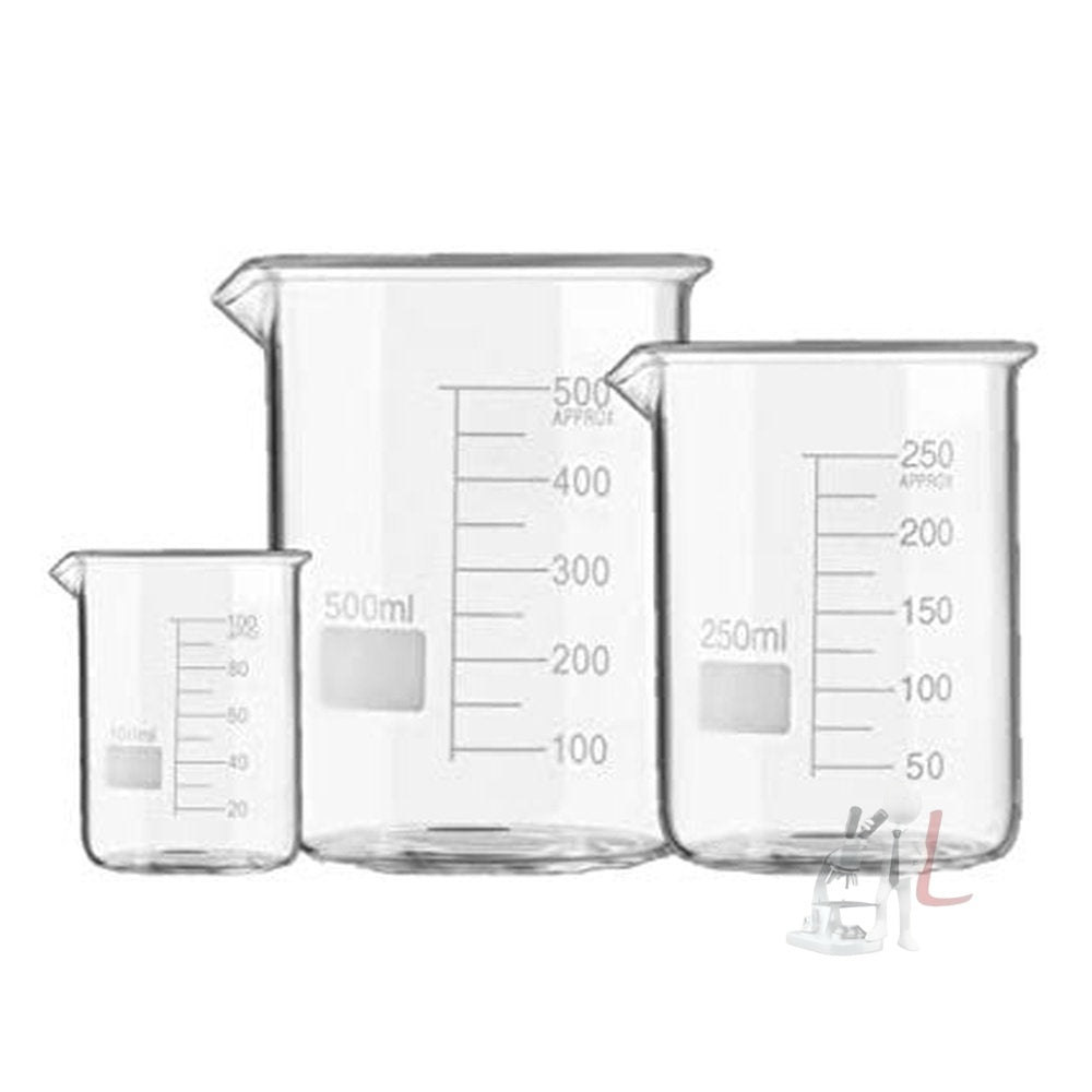 Scifa High Quality Borosilicate 3.3 Glass Beakers - 100 ml, 250 ml, 500 ml, Pack of 3 - Laboratorydeal